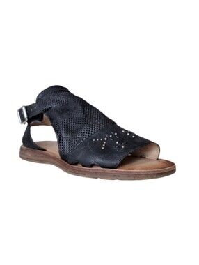 Miz Mooz Fifi Black Leather Studded Sandals Wide EU 38 W